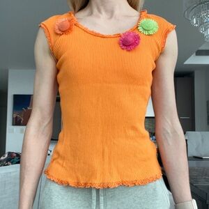 Escada Orange Sleeveless Top with Floral Accents, size 40/XS-S, NWOT
